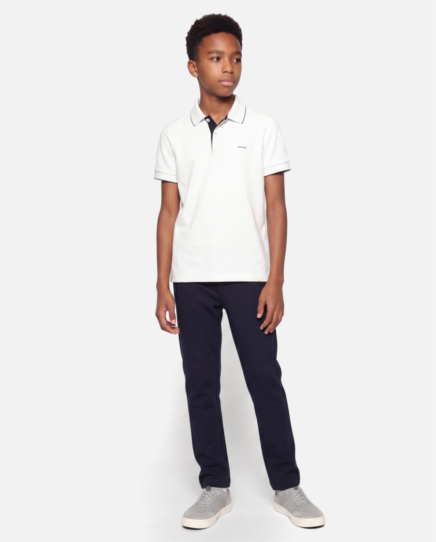 Polo Manga Curta Infantil Contrastes Off White — foto 2 de 3
