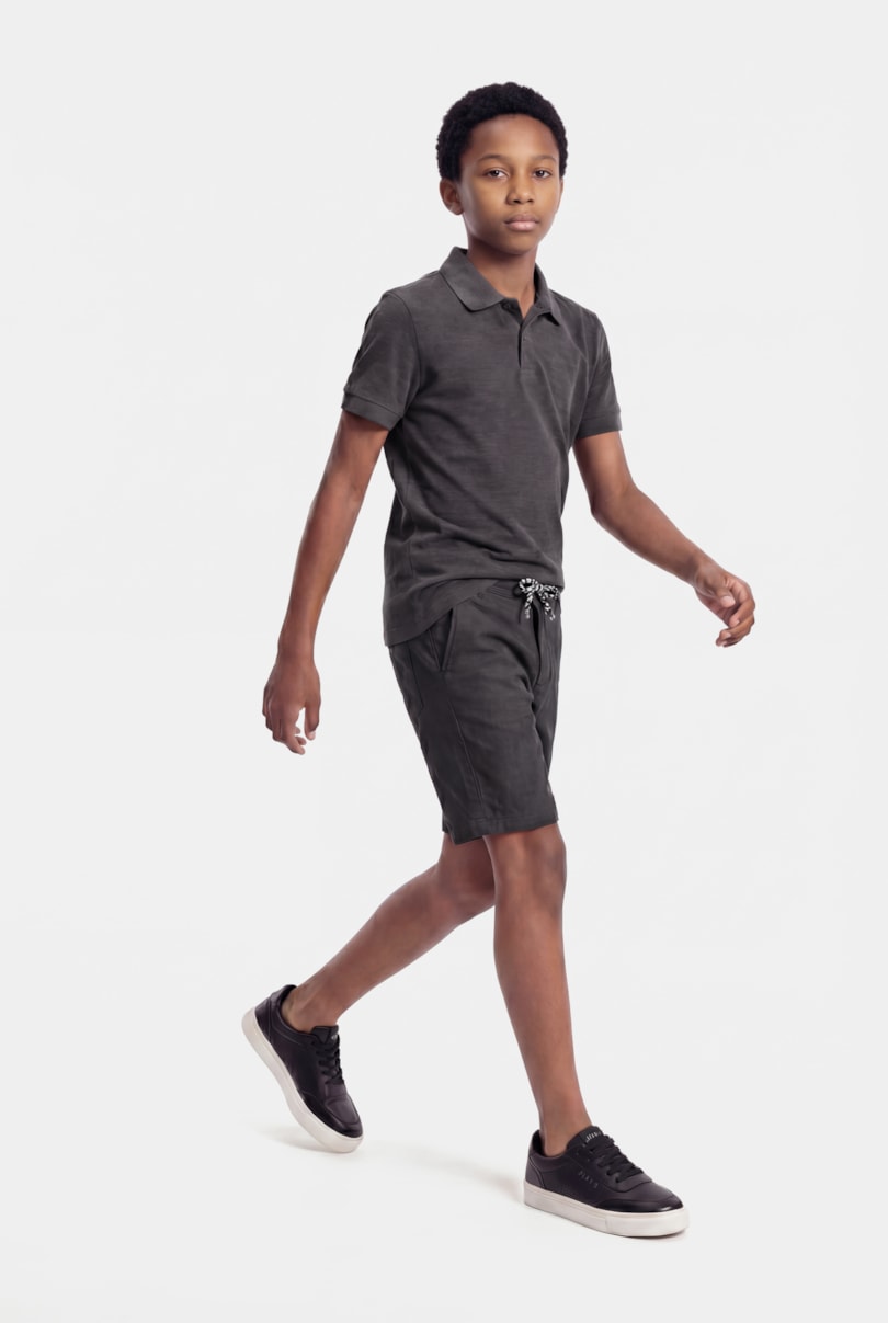 Polo Manga Curta Infantil Cotton Piquet Grafite Mescla