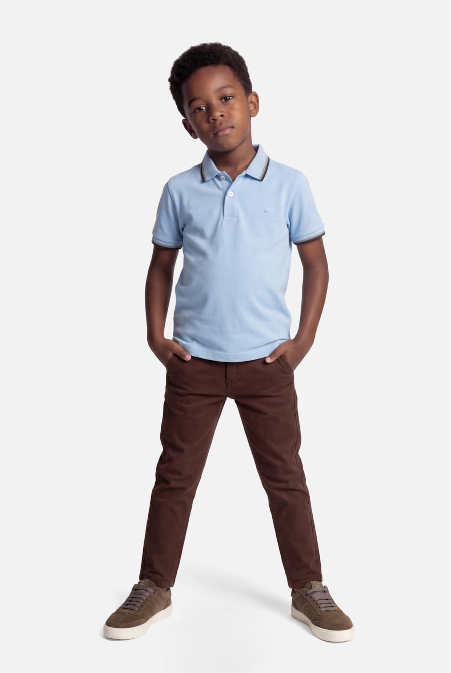Polo Manga Curta Infantil Frisos Azul Claro — foto 2 de 3