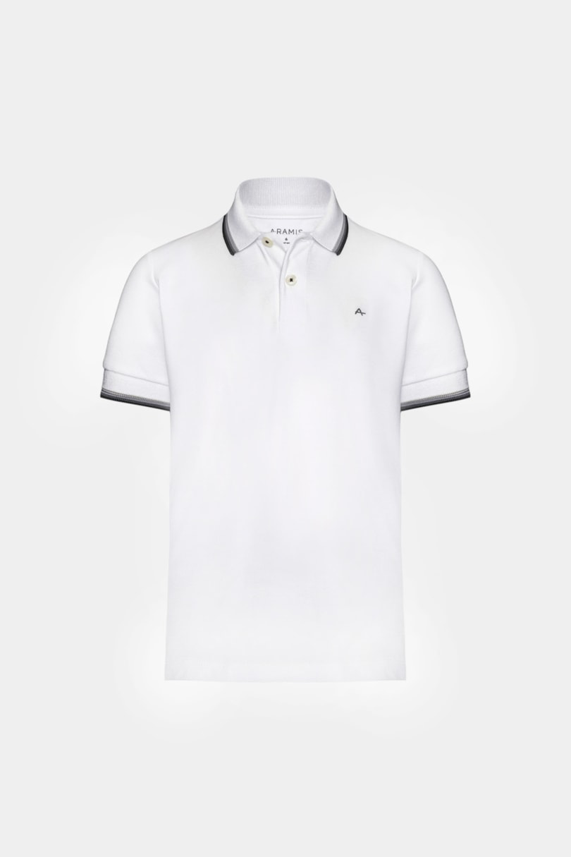 Polo Manga Curta Infantil Frisos Branco