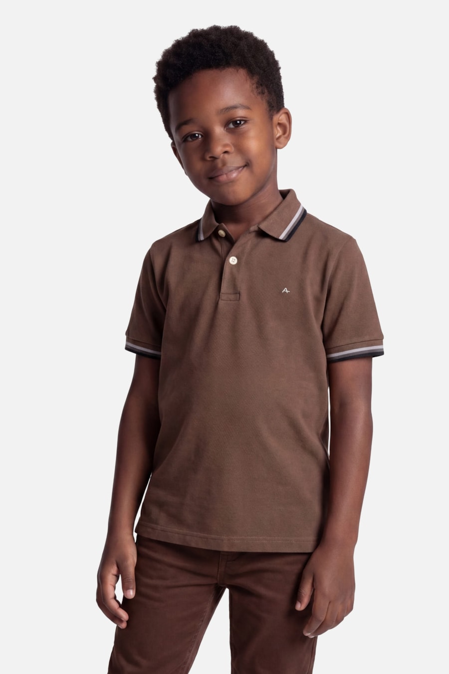 Polo Manga Curta Infantil Frisos Cacau — foto 1 de 3