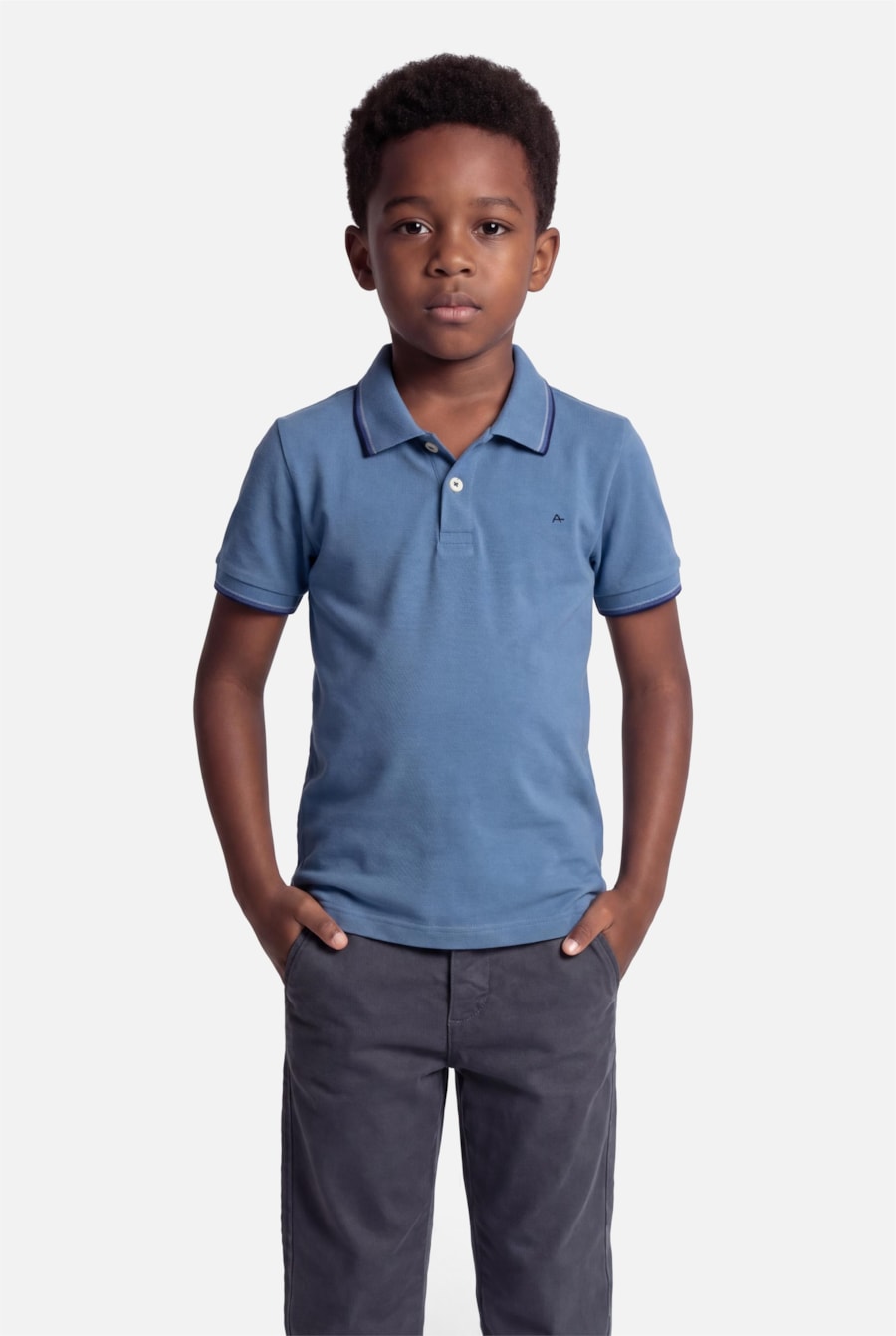Polo Manga Curta Infantil Frisos Indigo C/ Navy — foto 1 de 3