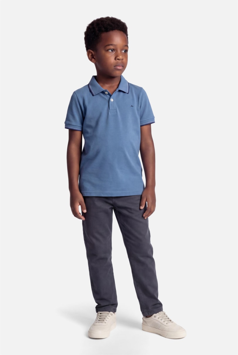 Polo Manga Curta Infantil Frisos Indigo C/ Navy