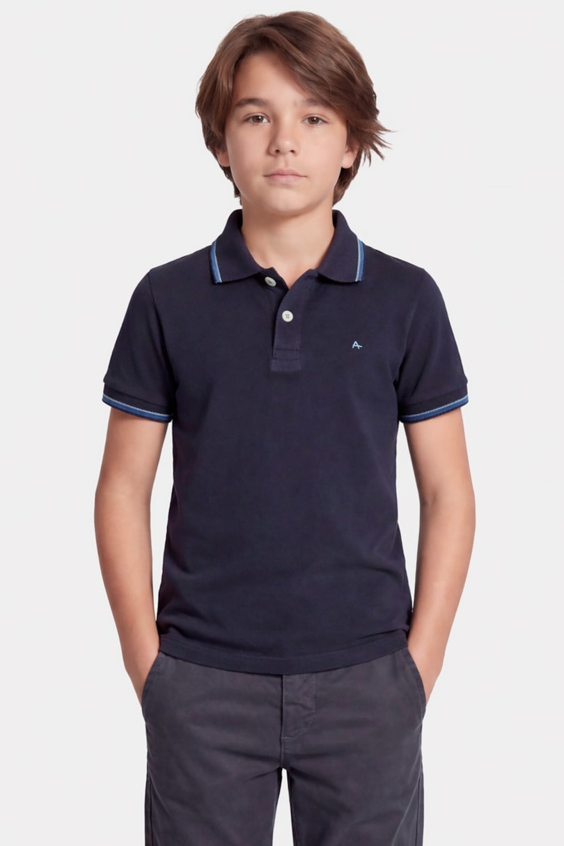 Polo Manga Curta Infantil Frisos Navy C/ Navy