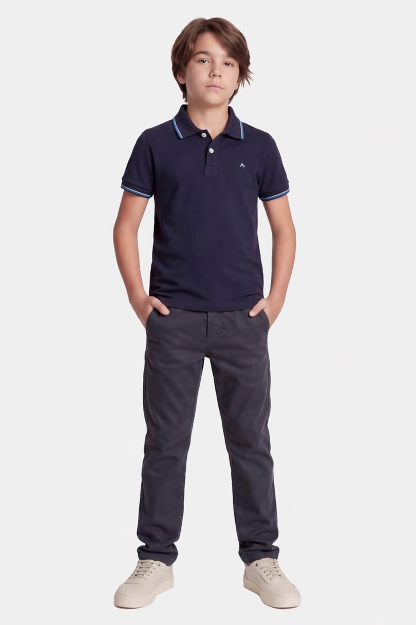 Polo Manga Curta Infantil Frisos Navy C/ Navy