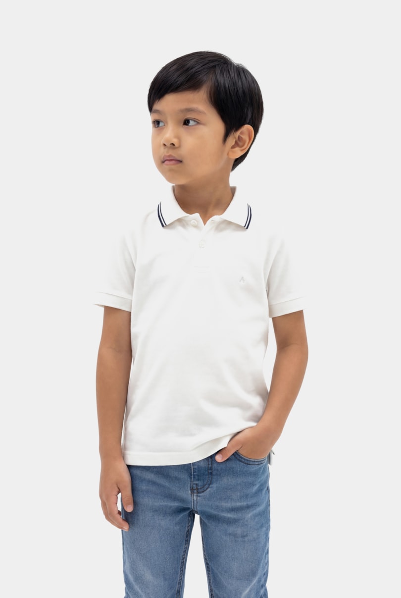 Polo Manga Curta Infantil Frisos Off White