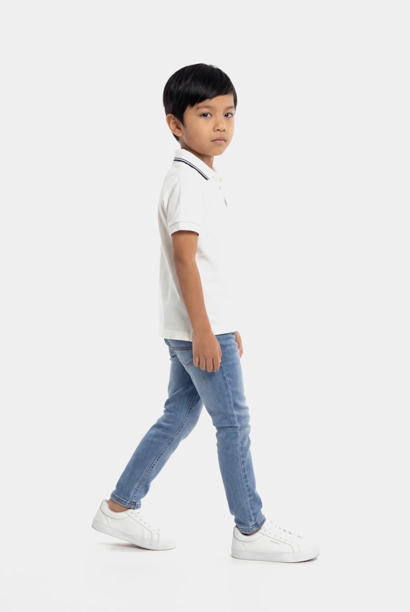 Polo Manga Curta Infantil Frisos Off White