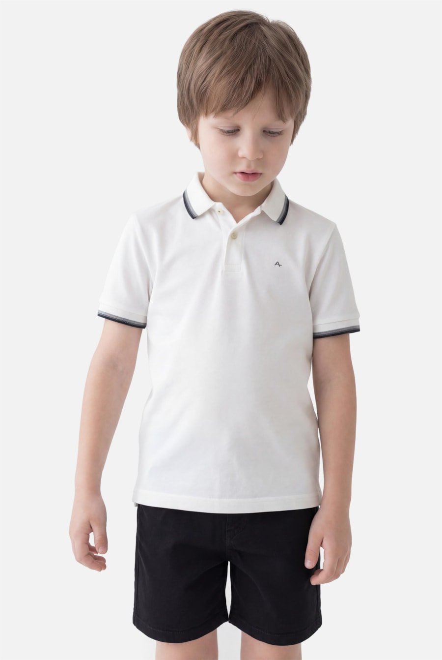 Polo Manga Curta Infantil Frisos Off White — foto 1 de 3