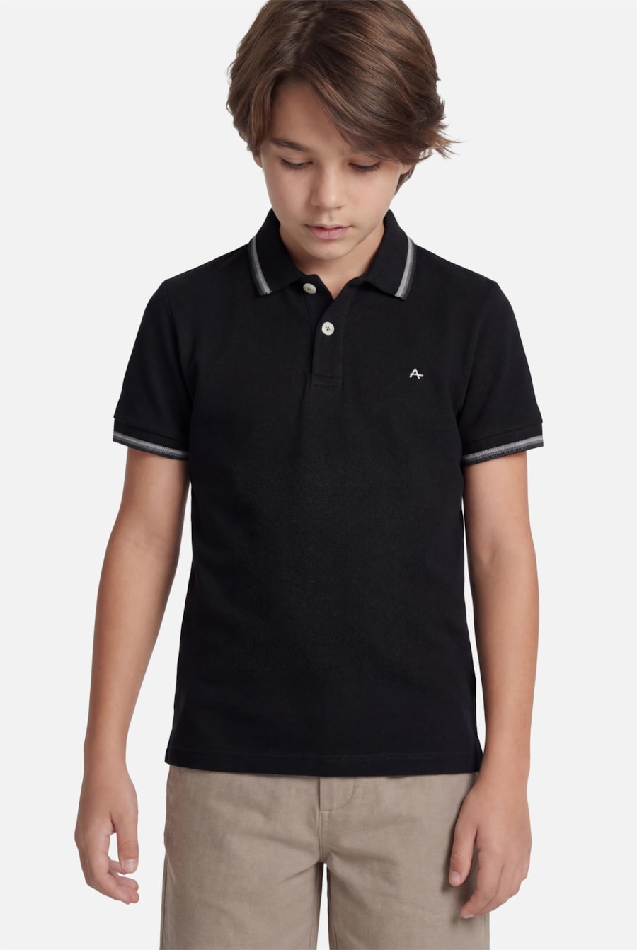 Polo Manga Curta Infantil Frisos Preto — foto 1 de 3