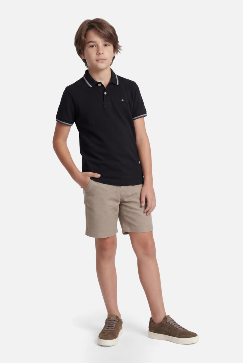 Polo Manga Curta Infantil Frisos Preto