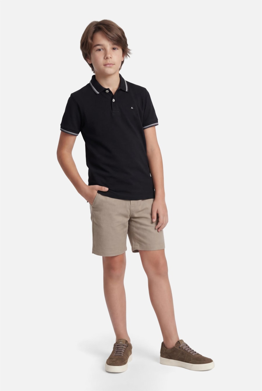 Polo Manga Curta Infantil Frisos Preto — foto 2 de 3