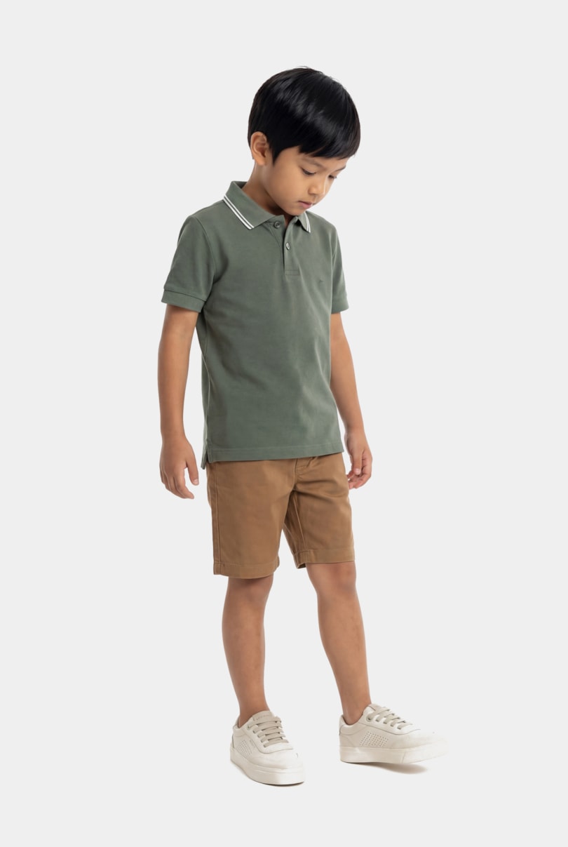 Polo Manga Curta Infantil Frisos Verde Bandeira