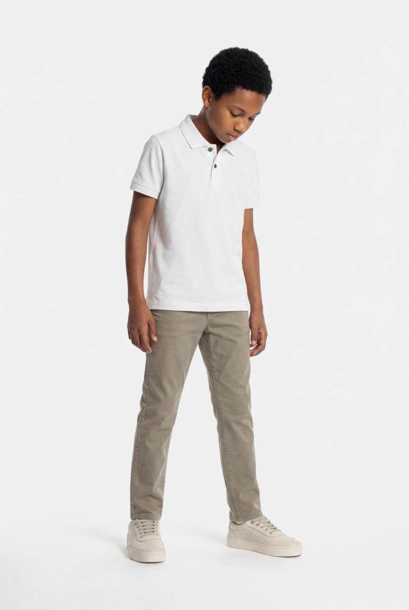 Polo Manga Curta Infantil Interlock Pima Branco