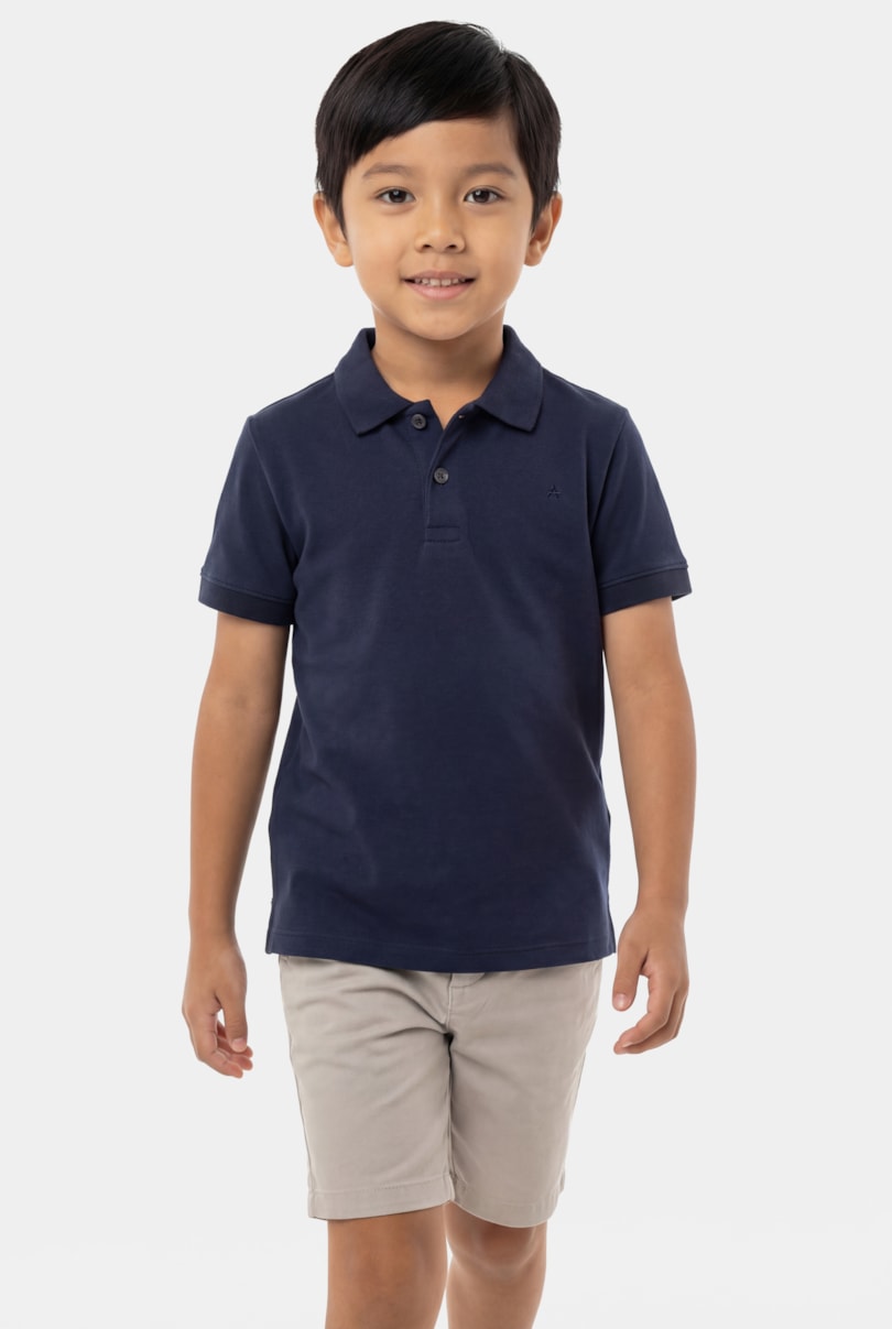 Polo Manga Curta Infantil Interlock Pima Navy