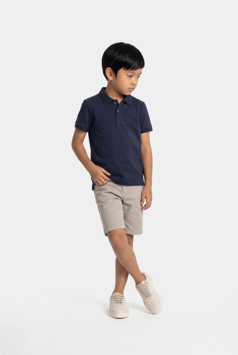 Polo Manga Curta Infantil Interlock Pima Navy