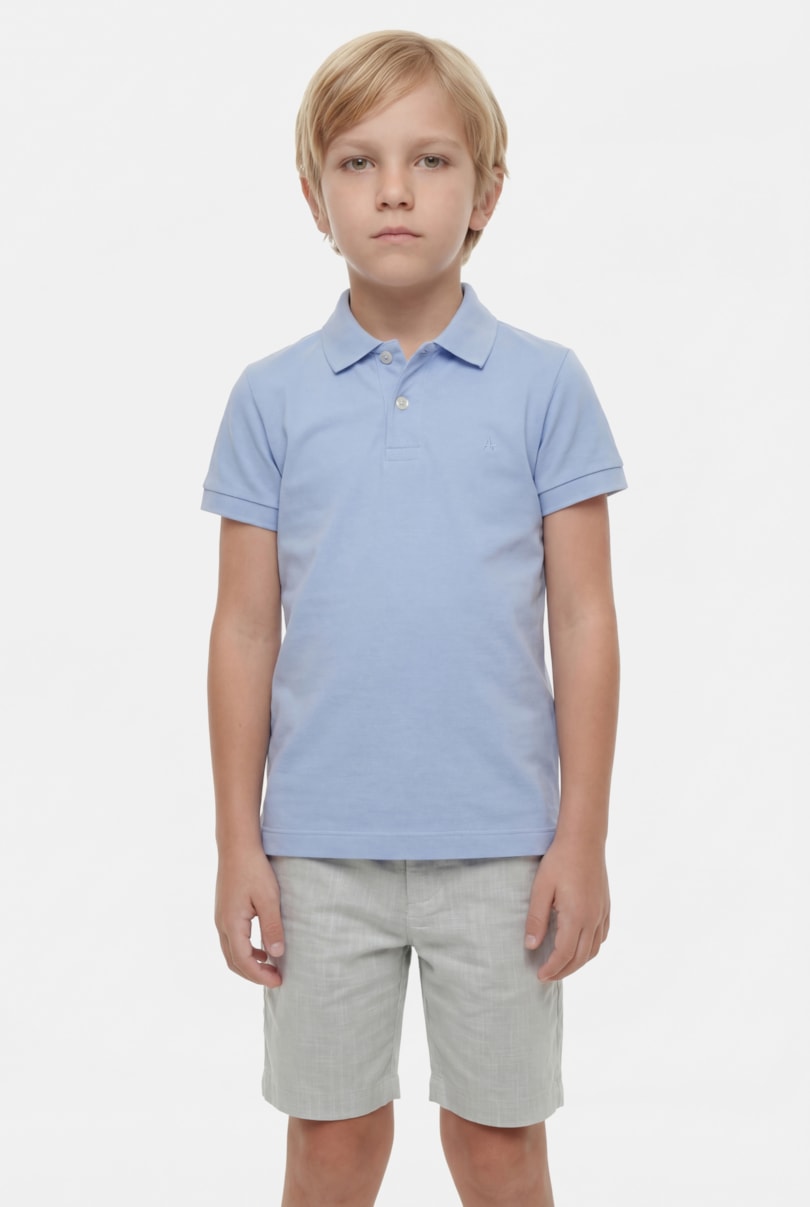 Polo Manga Curta Infantil Piquet Azul Lazulli 111