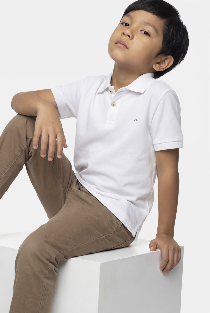 Polo Manga Curta Infantil Piquet Branco