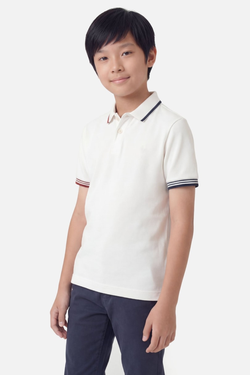 Polo Manga Curta Infantil Piquet Frisos Off White