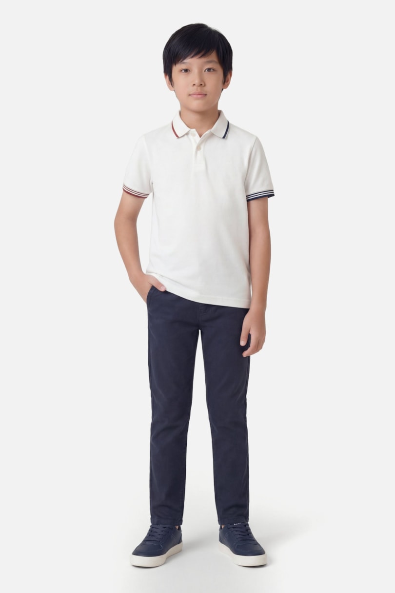 Polo Manga Curta Infantil Piquet Frisos Off White