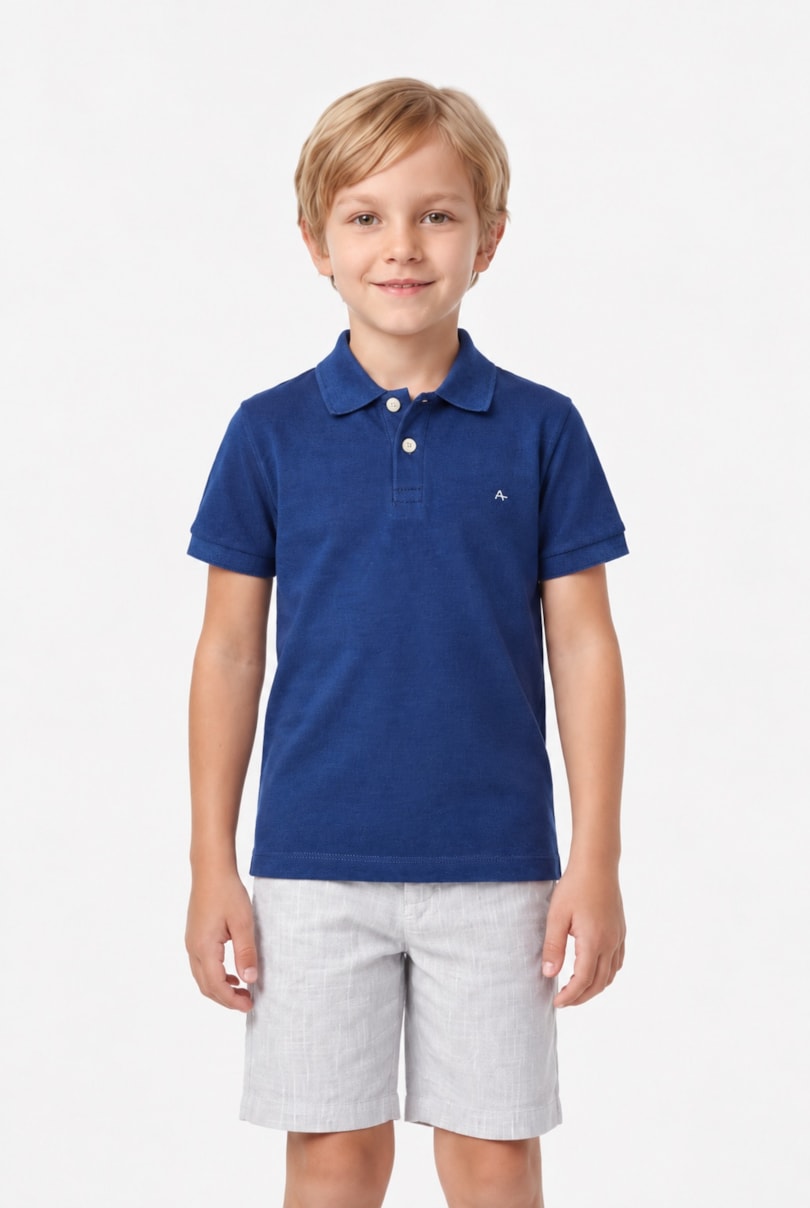 Polo Manga Curta Infantil Piquet Indigo