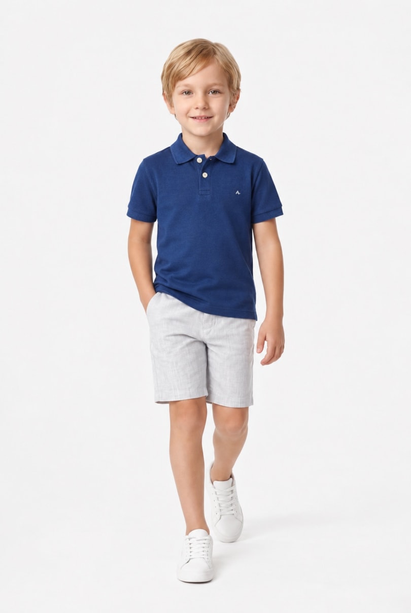 Polo Manga Curta Infantil Piquet Indigo