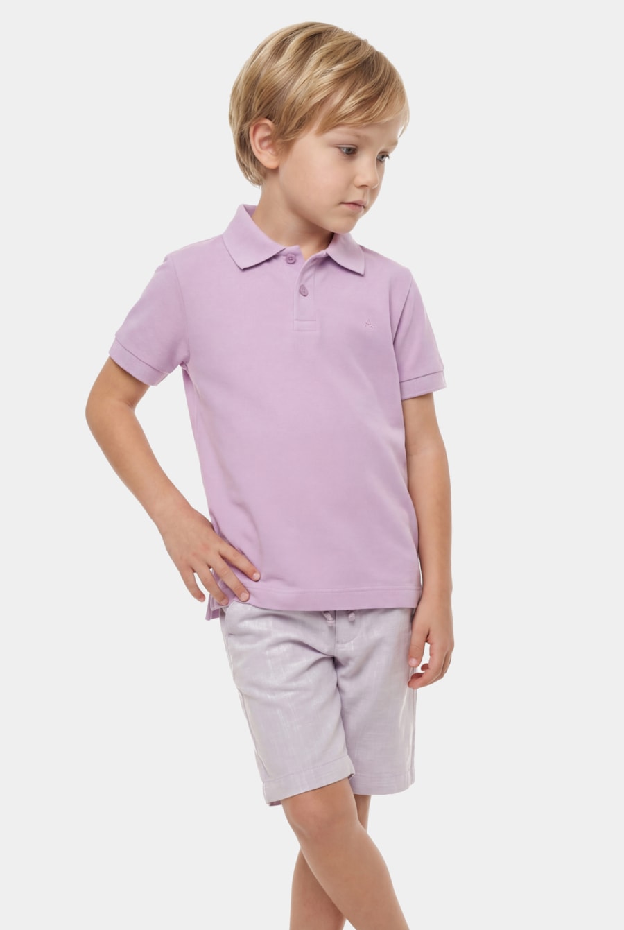 Polo Manga Curta Infantil Piquet Lilas — foto 1 de 3