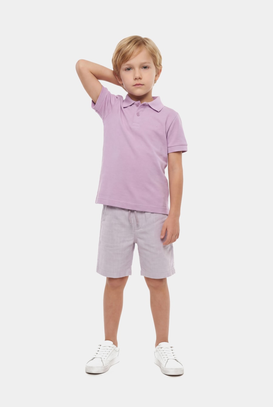 Polo Manga Curta Infantil Piquet Lilas — foto 2 de 3