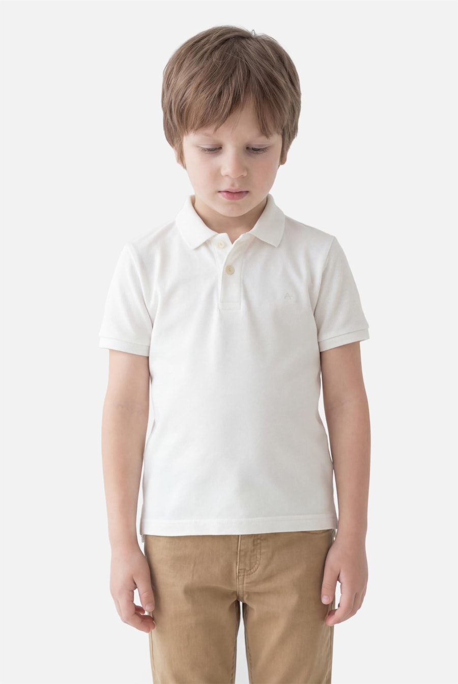 Polo Manga Curta Infantil Piquet Off White — foto 1 de 3