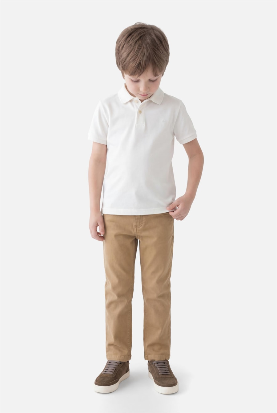 Polo Manga Curta Infantil Piquet Off White — foto 2 de 3