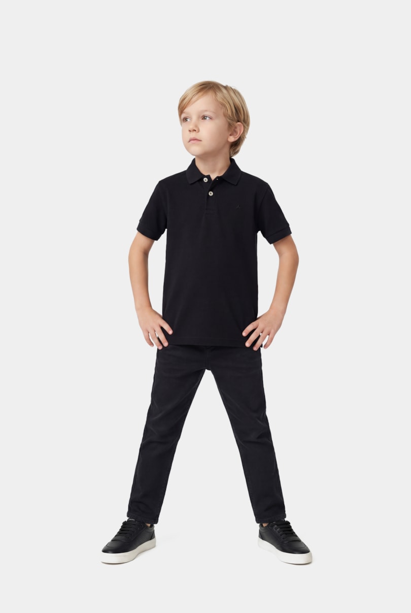 Polo Manga Curta Infantil Piquet Preto