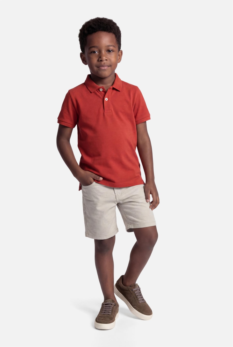 Polo Manga Curta Infantil Piquet Telha - Não Ativar Mostruário — foto 2 de 3