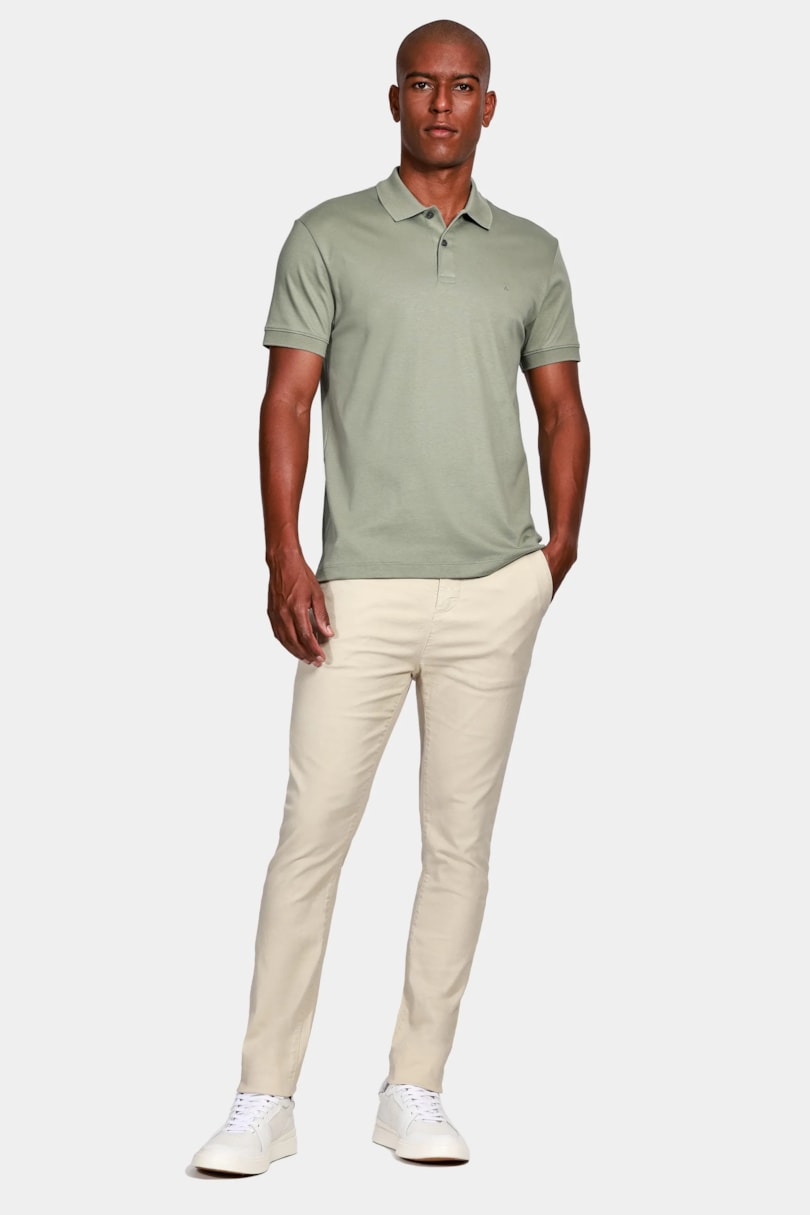 Polo Manga Curta Interlock Pima Verde Eucalipto