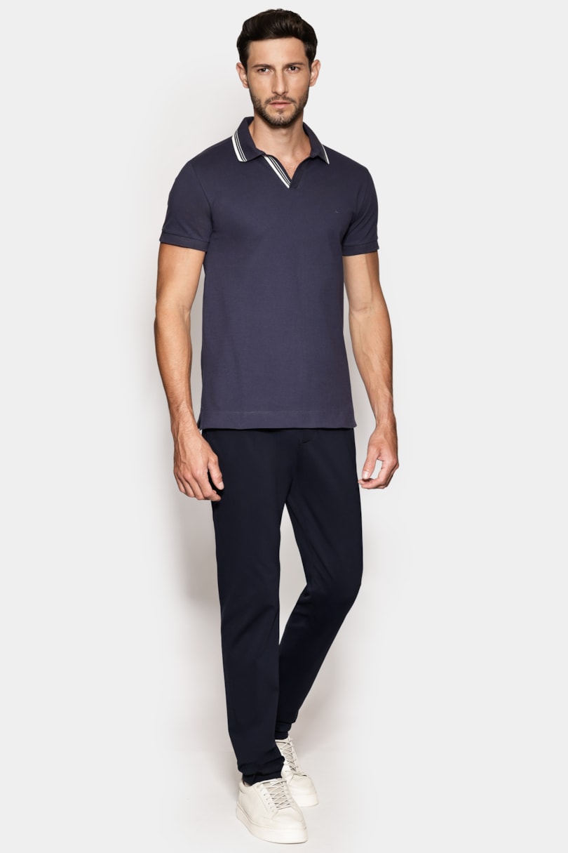 Polo Manga Curta Listras Navy Navy