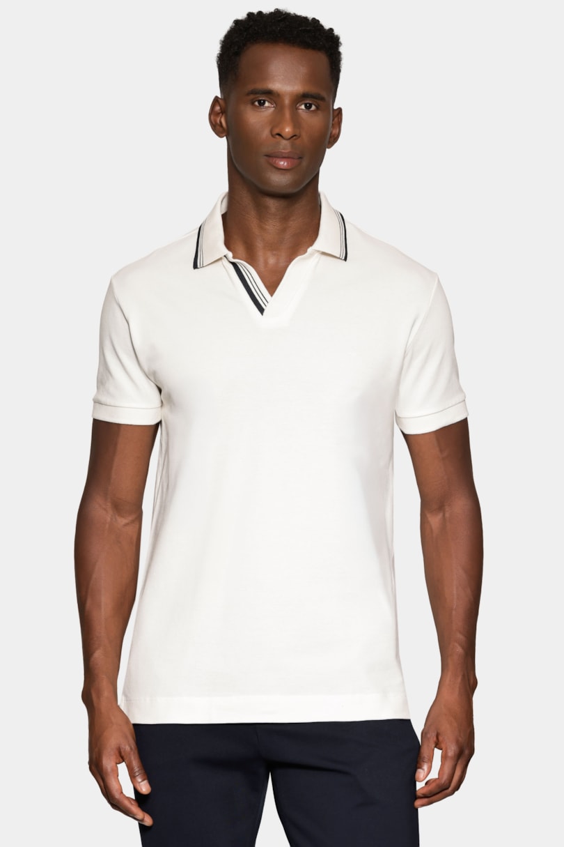 Polo Manga Curta Listras Navy Off White