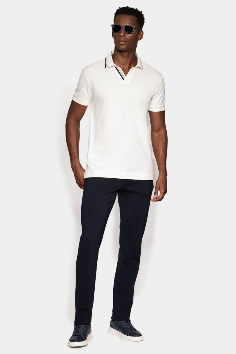 Polo Manga Curta Listras Navy Off White