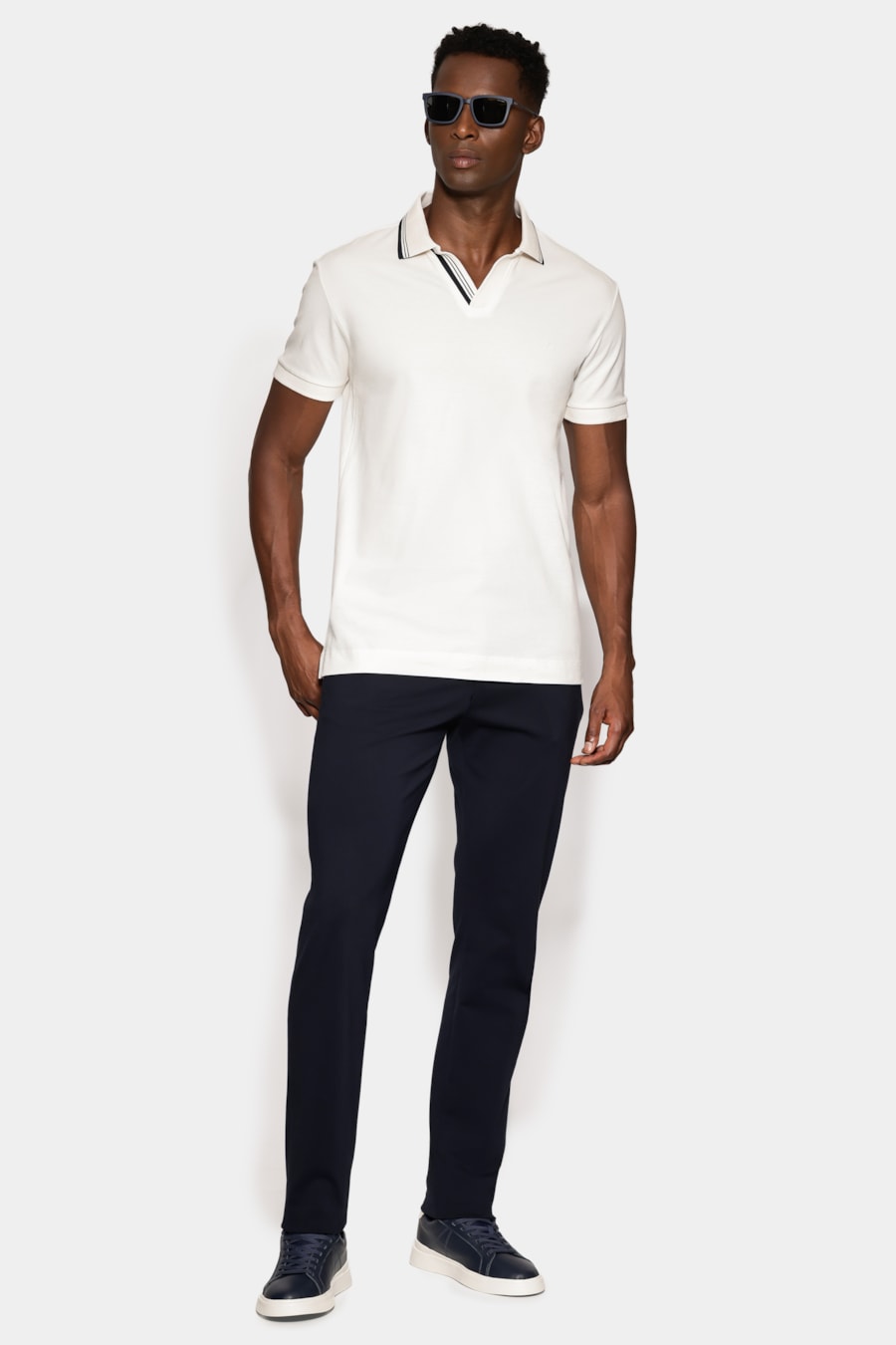 Polo Manga Curta Listras Navy Off White — foto 2 de 7