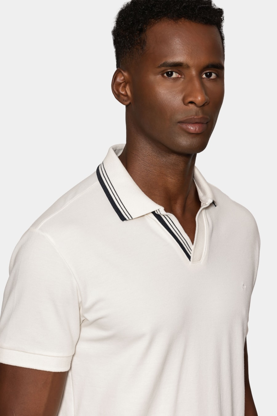 Polo Manga Curta Listras Navy Off White — foto 6 de 7
