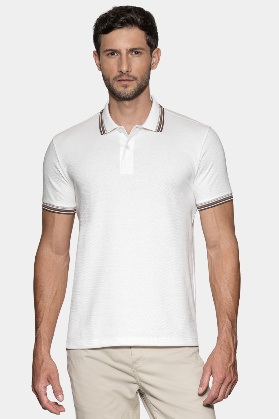 Polo Manga Curta Malha Colmeia Off White — foto 1 de 5
