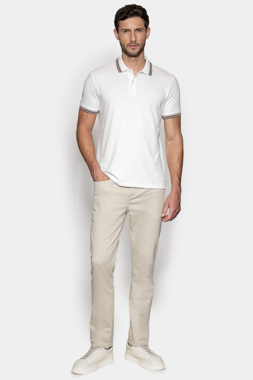 Polo Manga Curta Malha Colmeia Off White