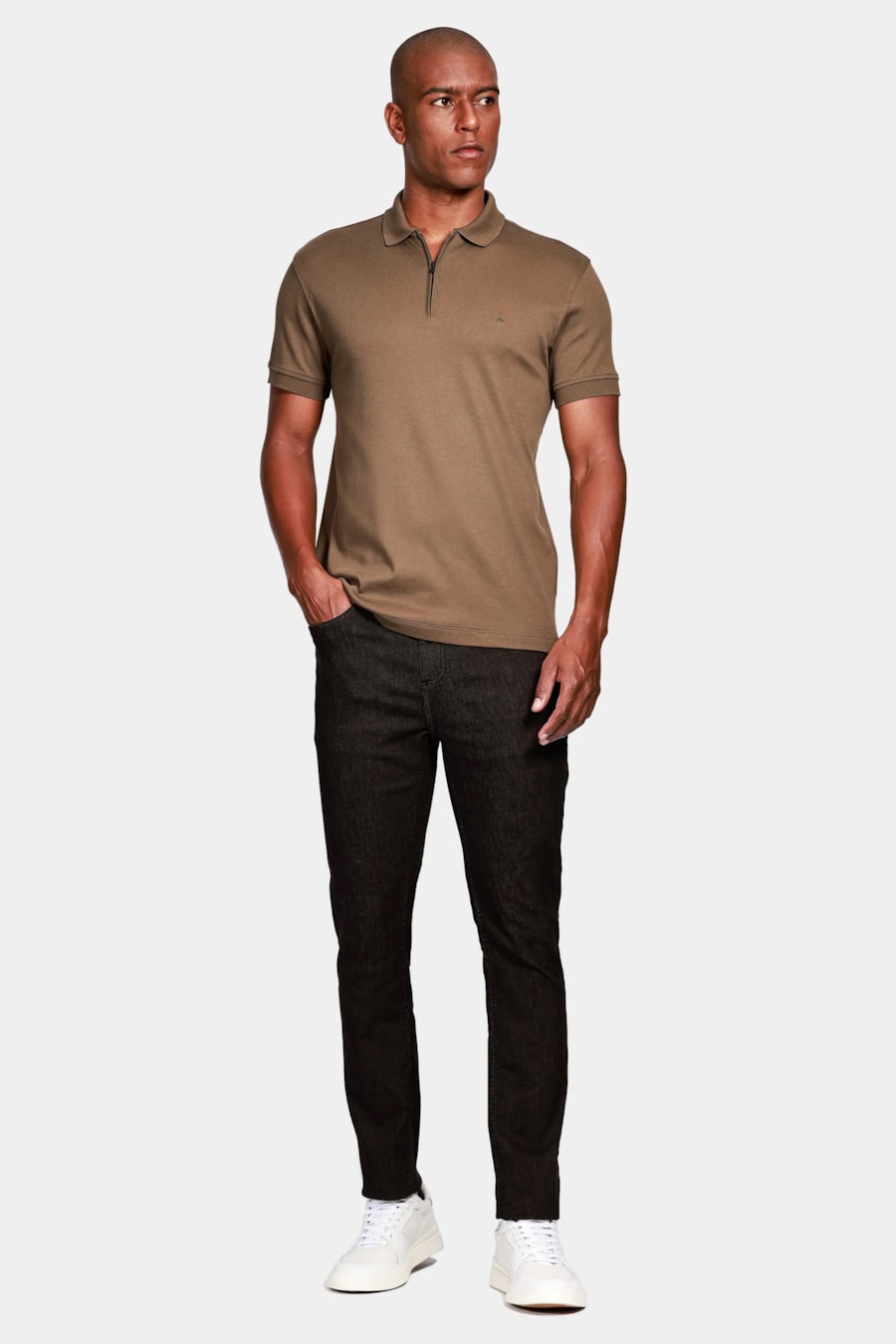 Polo Manga Curta Malha Dupla Pima Verde Folha Seca — foto 2 de 4