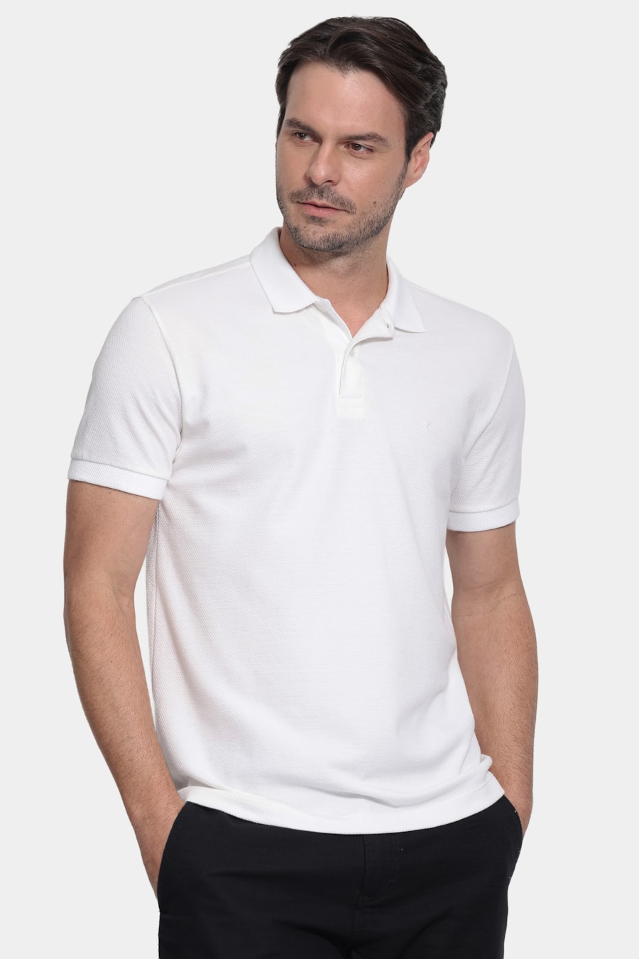 Polo Manga Curta Malha Favo Off White — foto 1 de 5