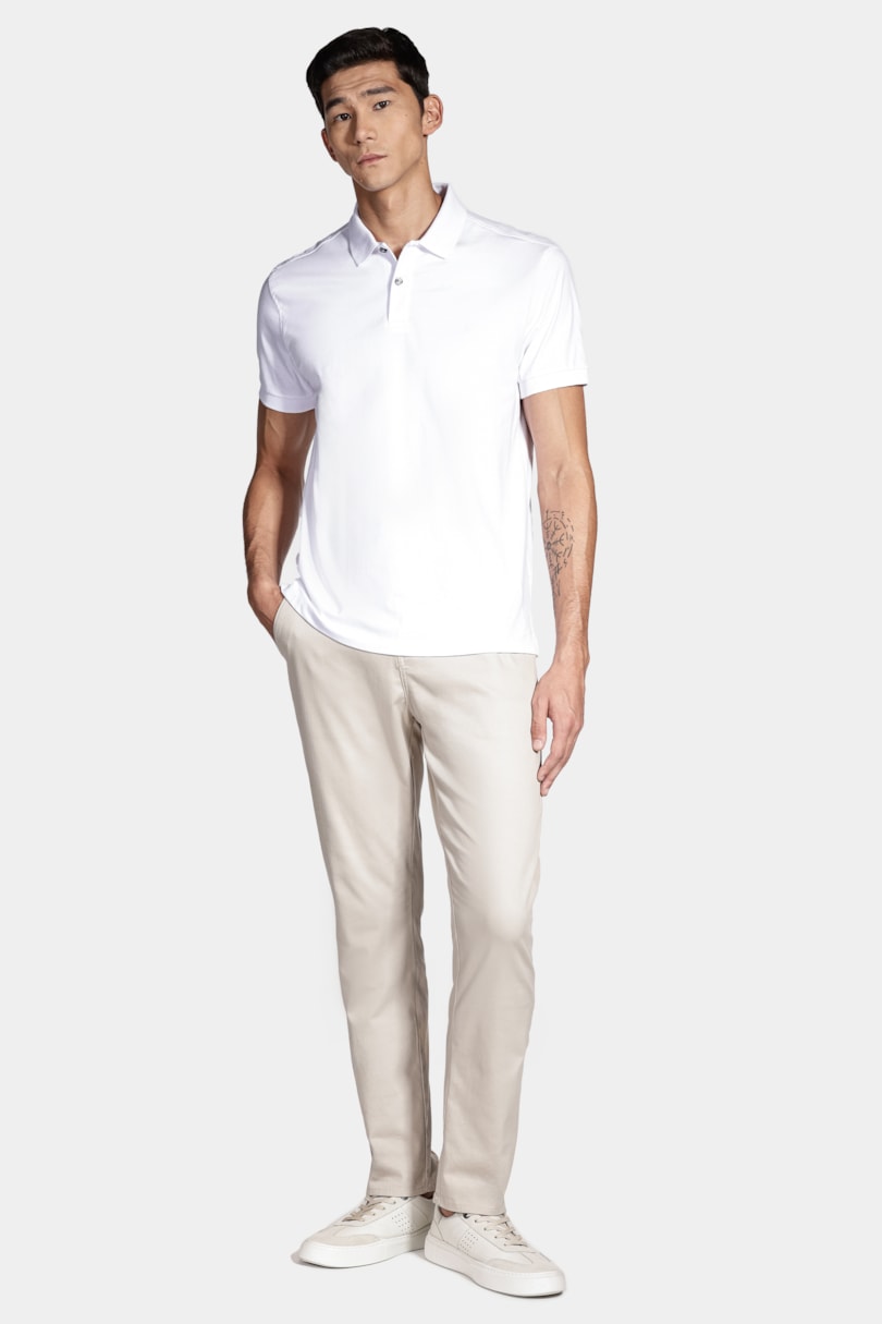 Polo Manga Curta Malha Lisa Off White
