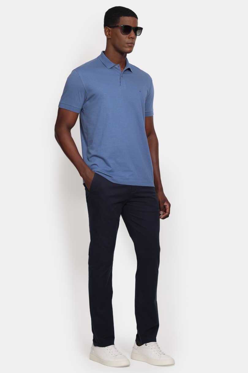 Polo Manga Curta Malha Pontilhada Azul Jeans