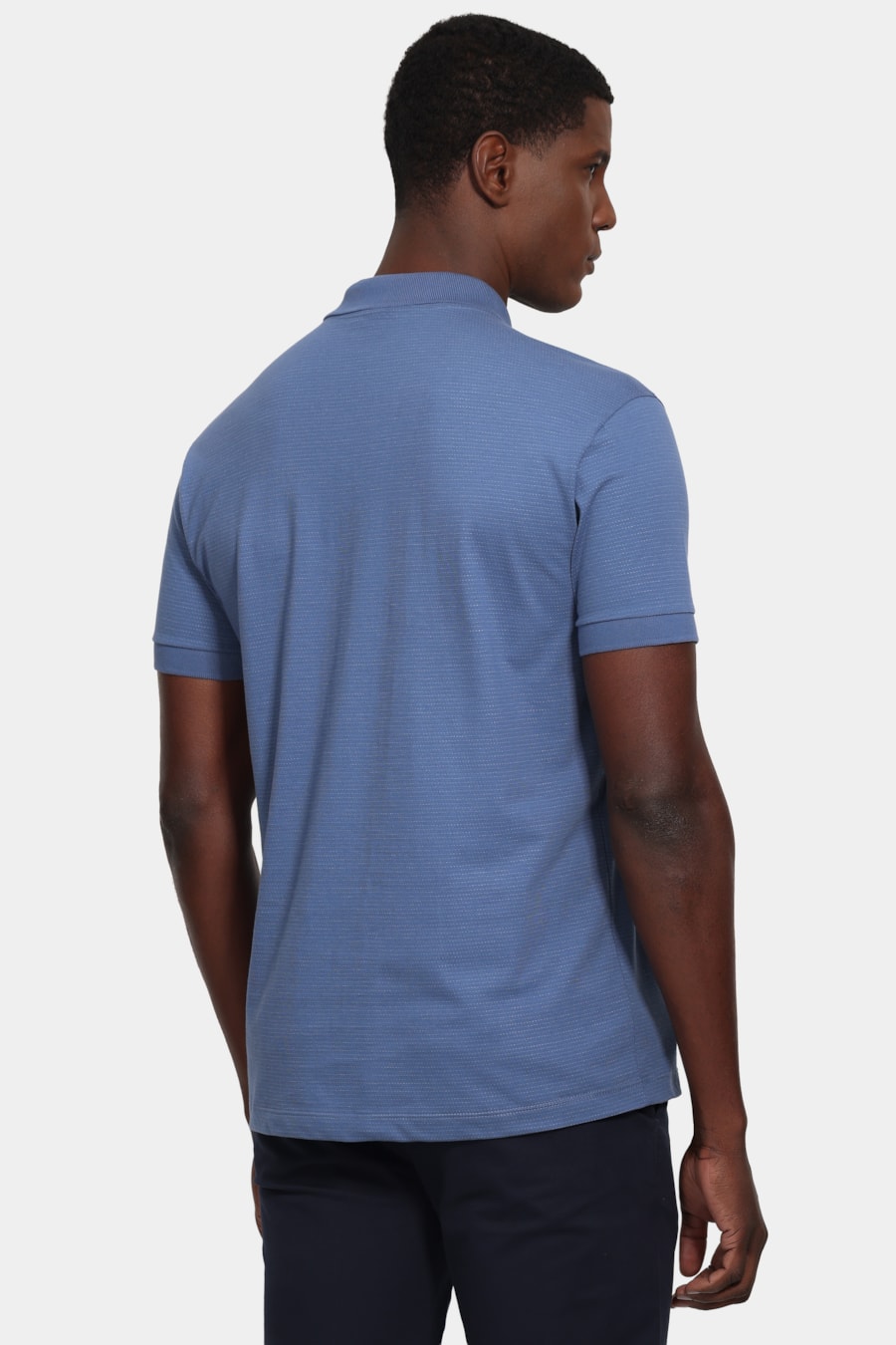 Polo Manga Curta Malha Pontilhada Azul Jeans — foto 4 de 5