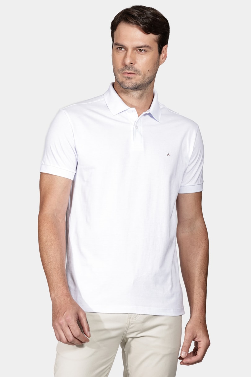 Polo Manga Curta Malha Pontilhada Branco