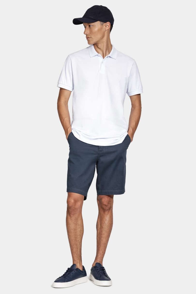 Polo Manga Curta Malha Pontilhada Branco