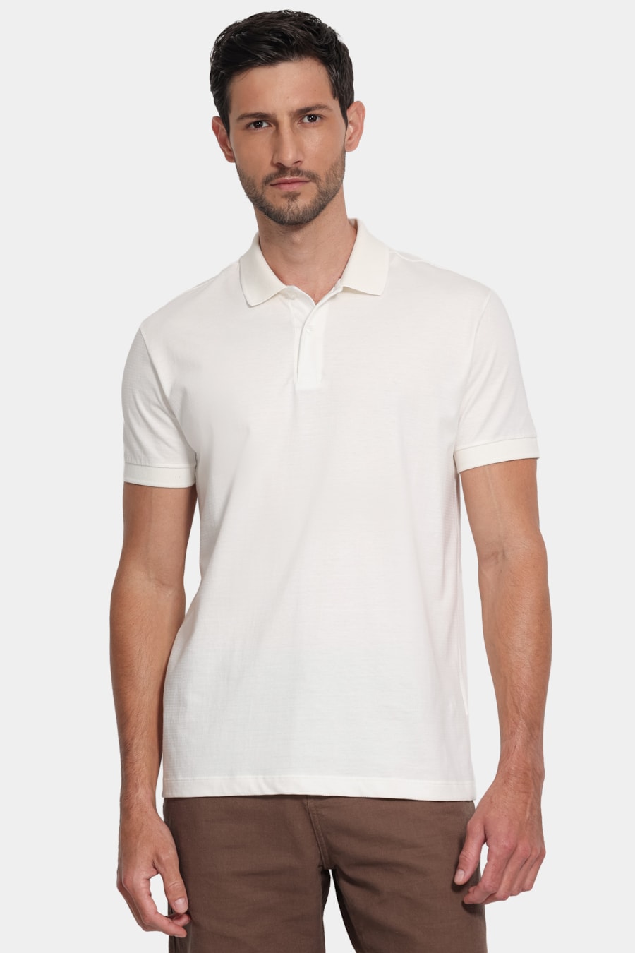 Polo Manga Curta Malha Pontilhada Off White — foto 1 de 5