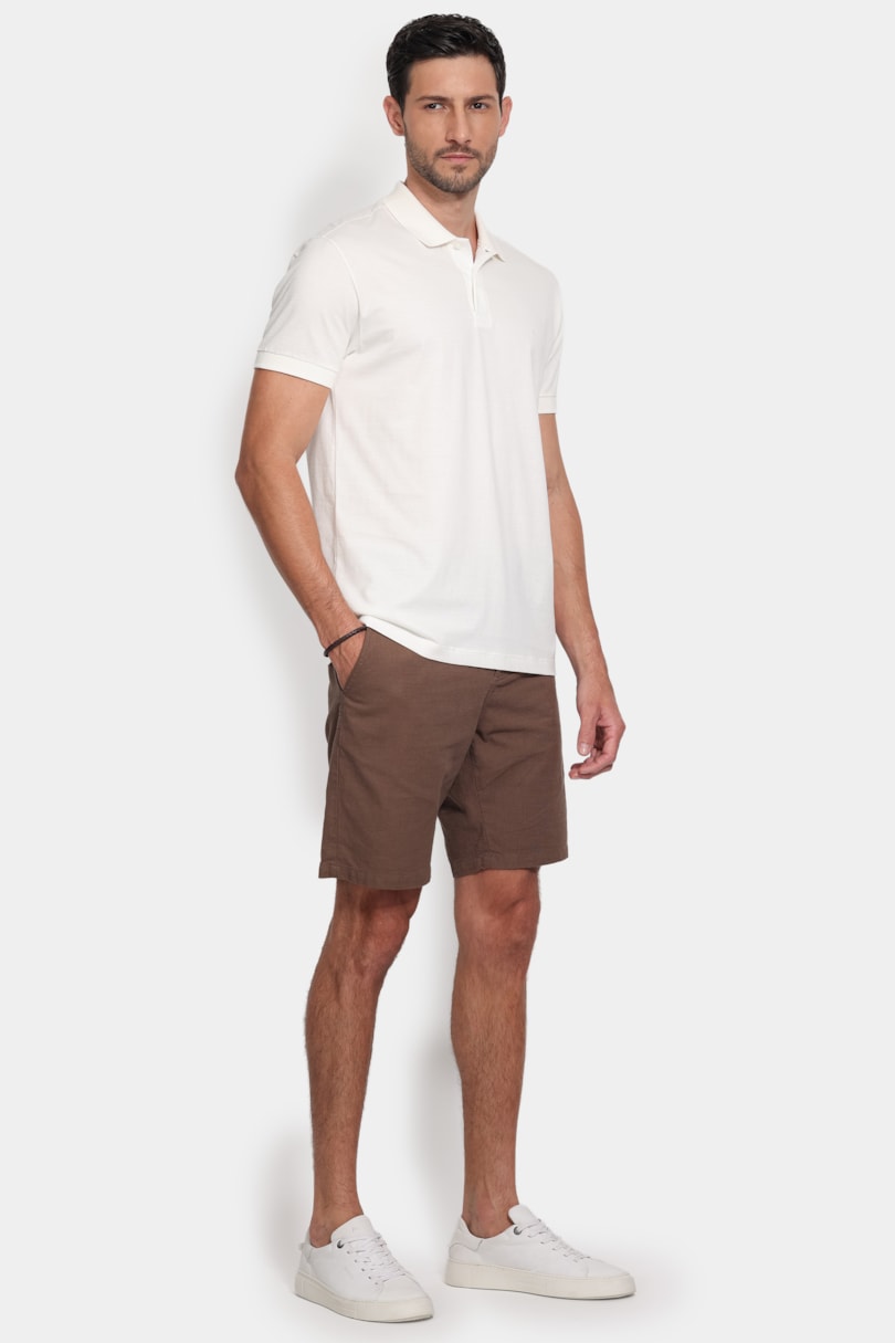 Polo Manga Curta Malha Pontilhada Off White