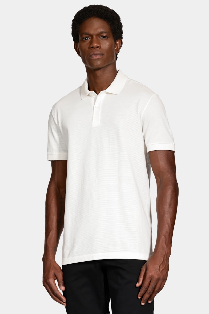 Polo Manga Curta Malha Quadrile Off White