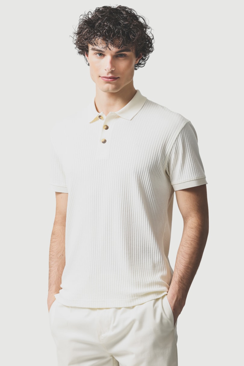 Polo Manga Curta Malha Texturizada Off White